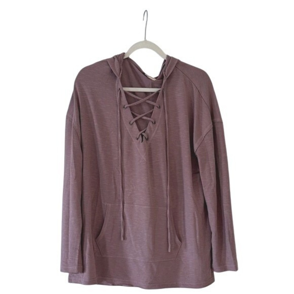 Mossimo Supply Co Womens XXL Purple Lace Up Hoodie Sweatshirt Slub Knit Mauve